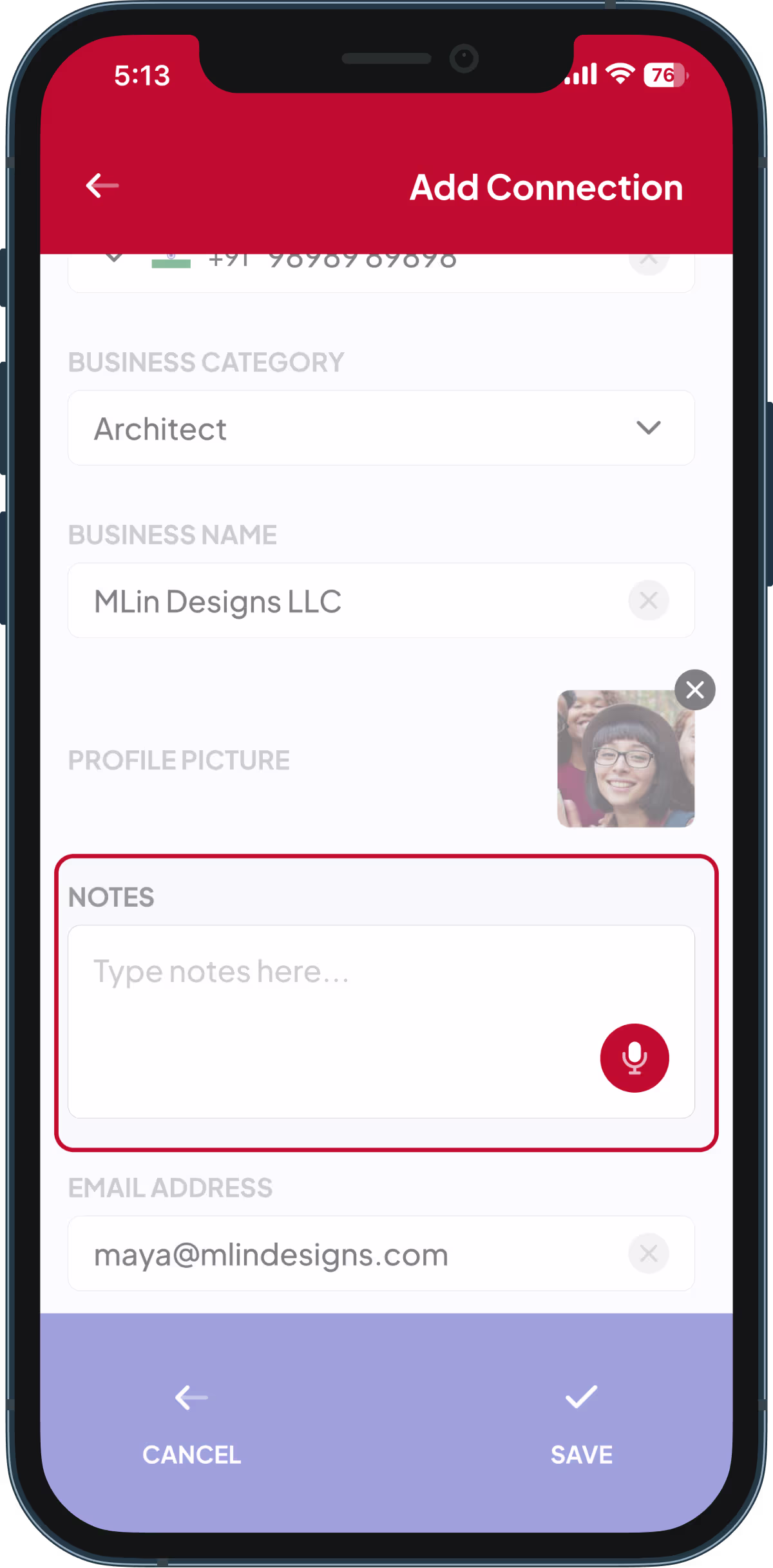 Voice + Text Note in the Spinnect app