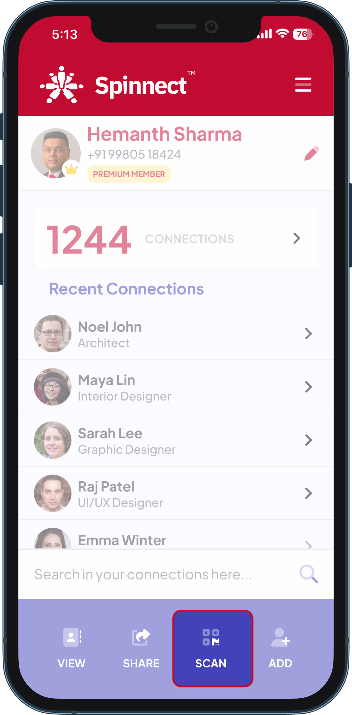 AI Business Card Scan in the Spinnect app